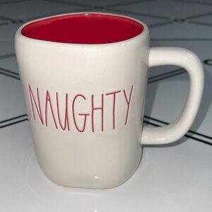 Rae Dunn for Magenta Christmas NAUGHTY NICE LL Mug White w/ Red Lining & Writing